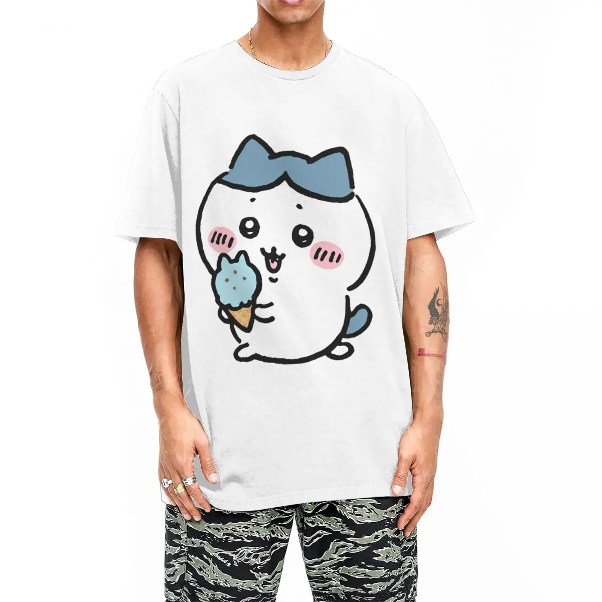 Cute Chiikawa Catoon T Shirt Men Women's Pure Cotton Funny T-Shirt O Neck Tee Shirt Short Sleeve Tops Plus Size