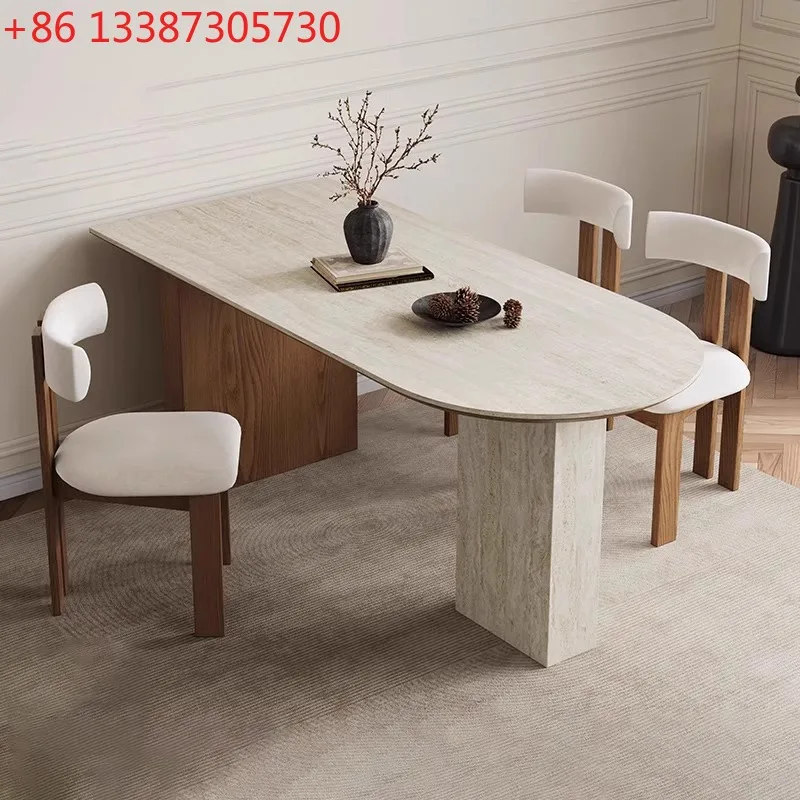 

Средневековый французский обеденный стол из массива дерева в стиле ретро с каменной столешницей из травертина для небольшой квартиры