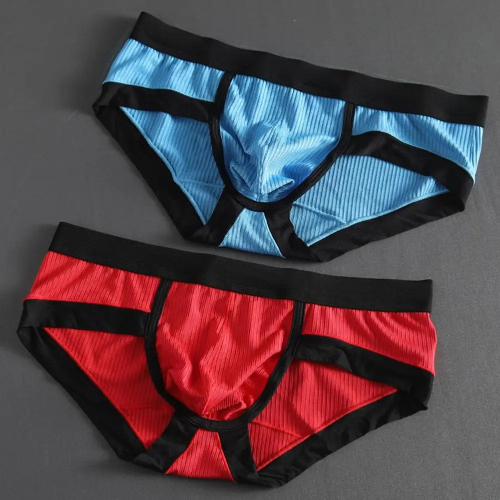 Men's Sexy Underwear Low Waist Fashion Loose Cotton Korean Briefs Men Underpants Big Pouch Low Rise Color Matching Brief Panties