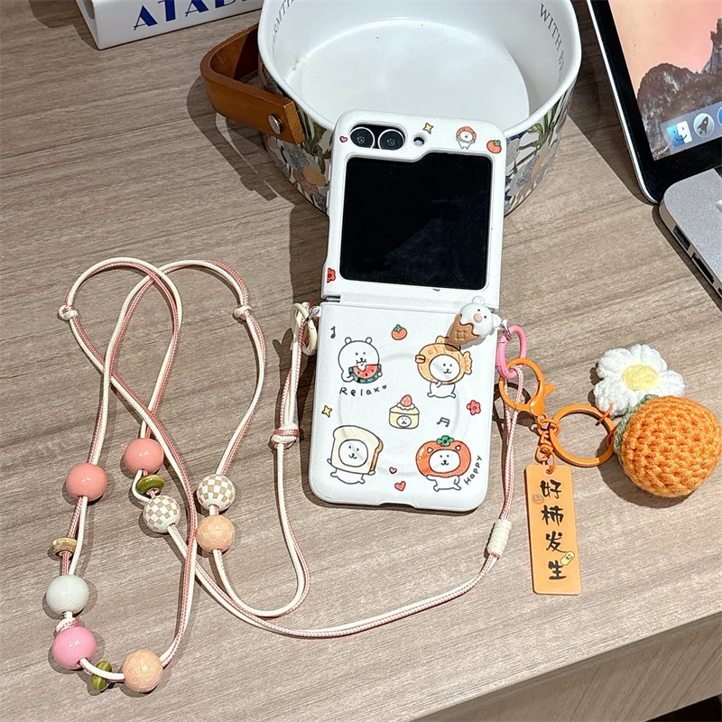 

Fashion Cute Cartoon Bear Magnetic Phone Case For Samsung Galaxy Z Flip 7 6 5 ZFlip6 ZFlip7 Cover with Stand Hand Rope Lovely Ca
