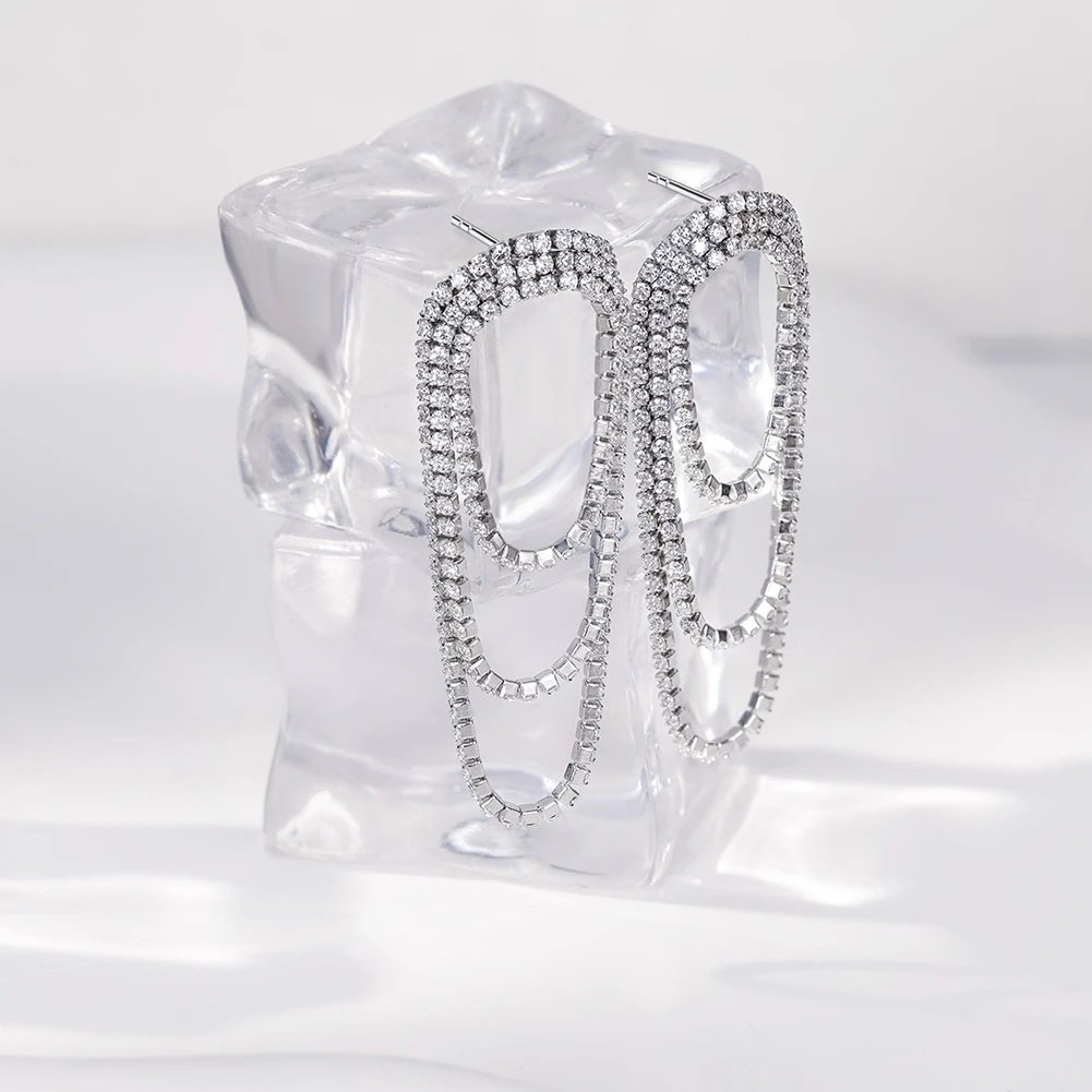 ORSA JEWELS 925 Sterling Silver Trendy Layered Zirconia Statement Drop Earrings Shiny CZ Crystal Dangle Earrings Jewelry SE413