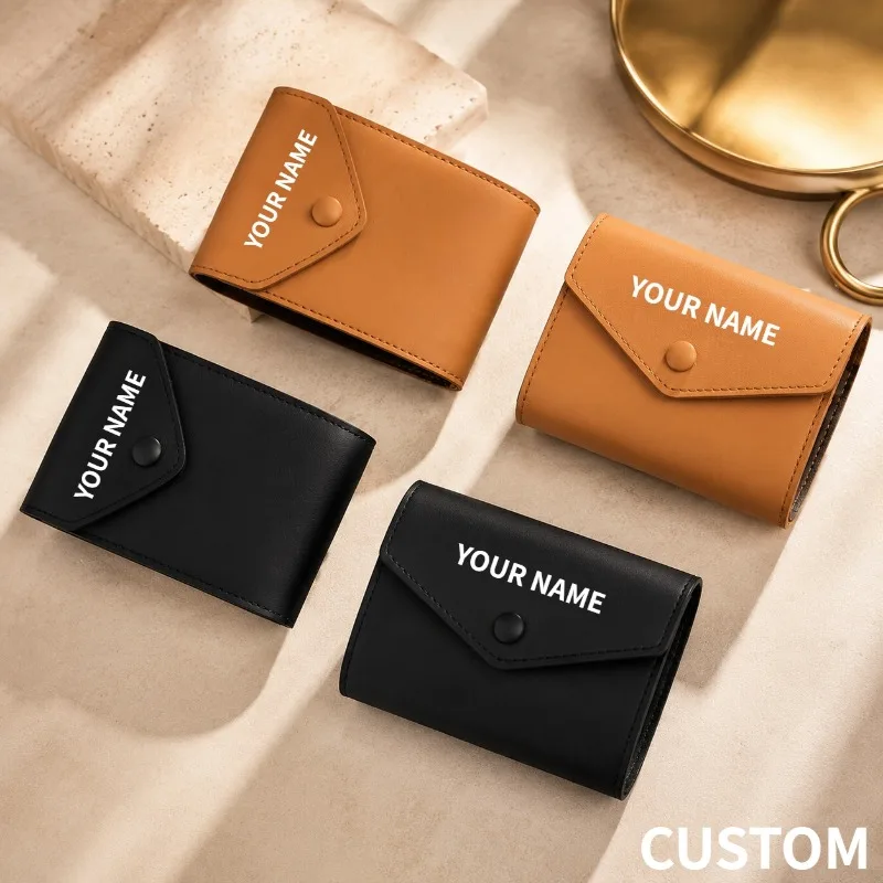 Genuine Leather Card Holder RFID Blocking Slim Luxury Cowhide Accordion Card Case Mini Driving License Wallet Custom Engraved