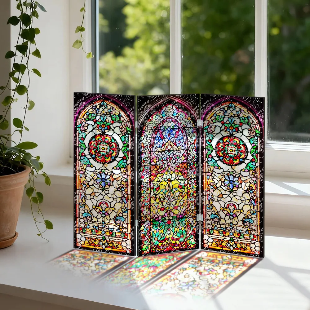 Painted Acrylic Folding Screen,translucent Crabapple Pattern Screen Decor Painting TV Cabinet Entrance Hall Dining Table Setting
