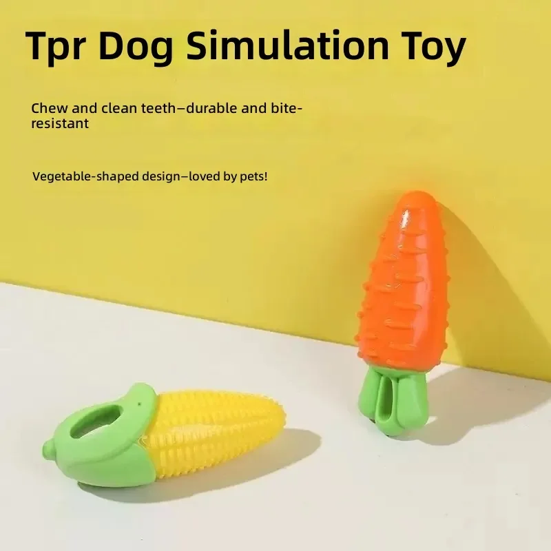2026 TPR Dog Toy Carrot Corn Shape Bite Resistant Sound Making Chew Stick for Boredom Relief and Molar Teeth Cleaning