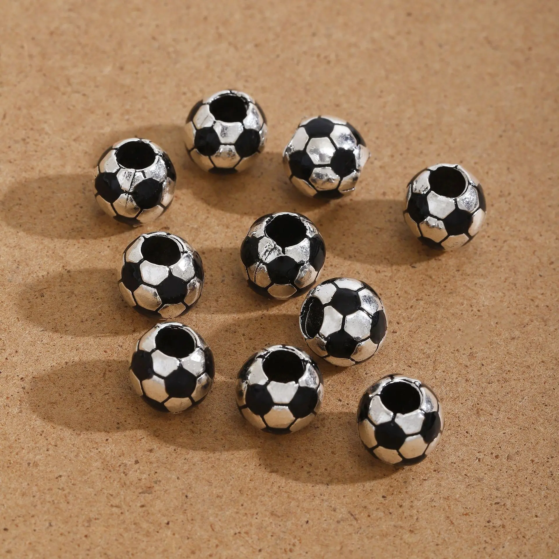 10MM 5Pcs Silver Plated Football Spacers Beads Fit  Charms Bracelets Jewelry Handmade DIY extanpaa flfaocma DK-050-X