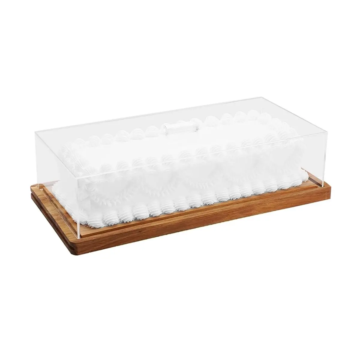 2026 New Wood Cake Stand & Acrylic Lid, Charcuterie Table Display Set, Wooden Dessert Board with Cover, Rectangle Flip Tray