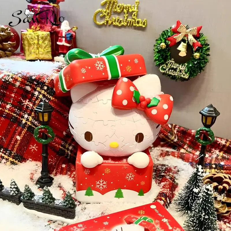 Hello Kitty Puzzle 3D Diy Christmas Toys Cartoon Anime Figurines Ornaments Model Girls Christmas Gift Sanrio Birthday Gifts