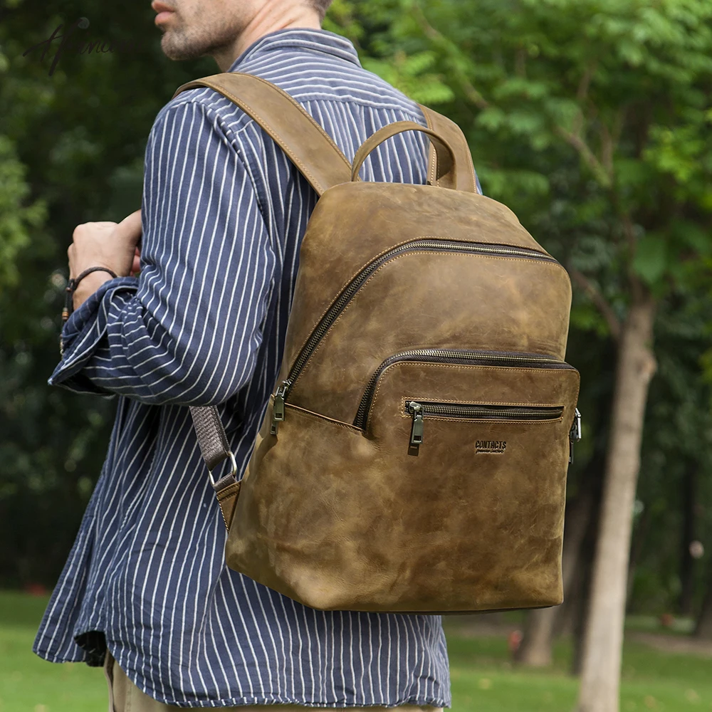 

Vintage Genuine Cowhide Leather Men's Backpack Travel Backpack Camping Business School Office Large Capacity Laptop Computer Bag