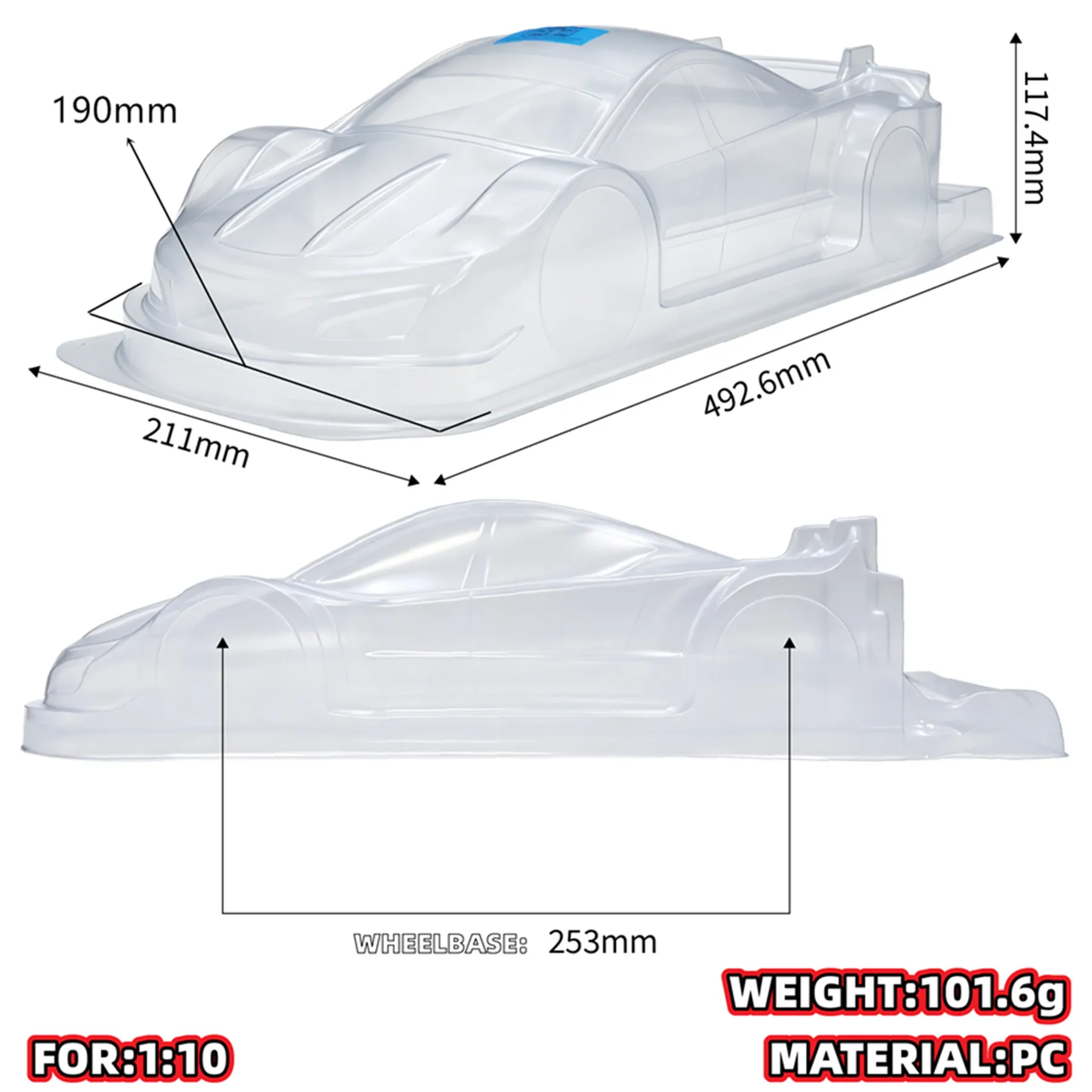 253mm Wheelbase Body Shell PC With Decorative Decals Rear Wing For 1/10 RC On Road Touring Street Drift Car AVALON 4105 Chassis