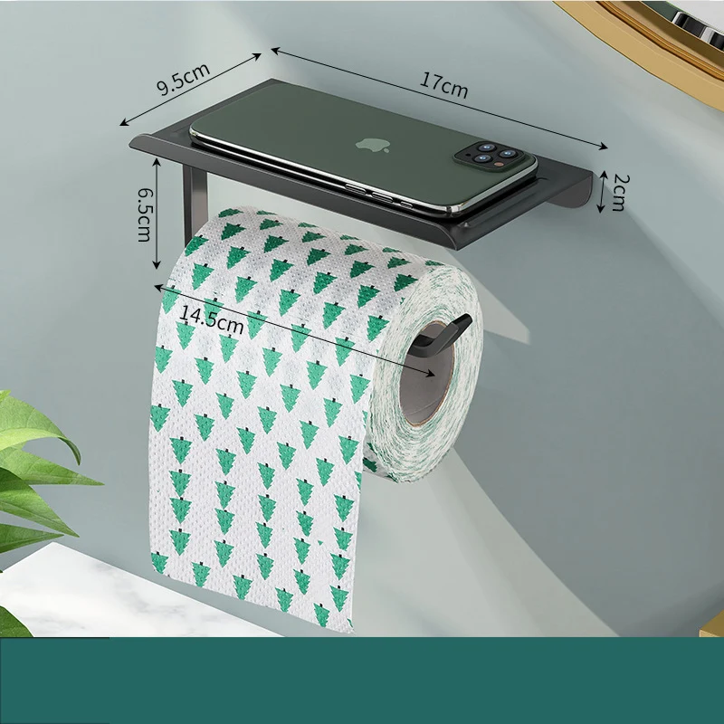 

NEW Portable Aluminum Alloy Wall Mounted Toilet Paper Holder with Tray Punch-Free Toilet Paper Roll Holder Bathroom Accessories