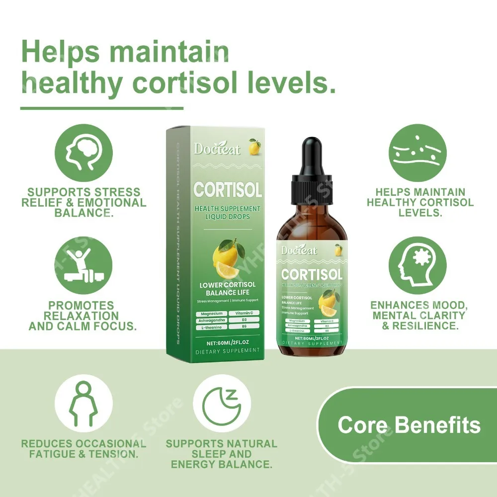 Cortisol Balance Liquid Drops with Magnesium Ashwagandha L-Theanine Stress Support Promotes Relaxation and Calmness 60 Ml Net