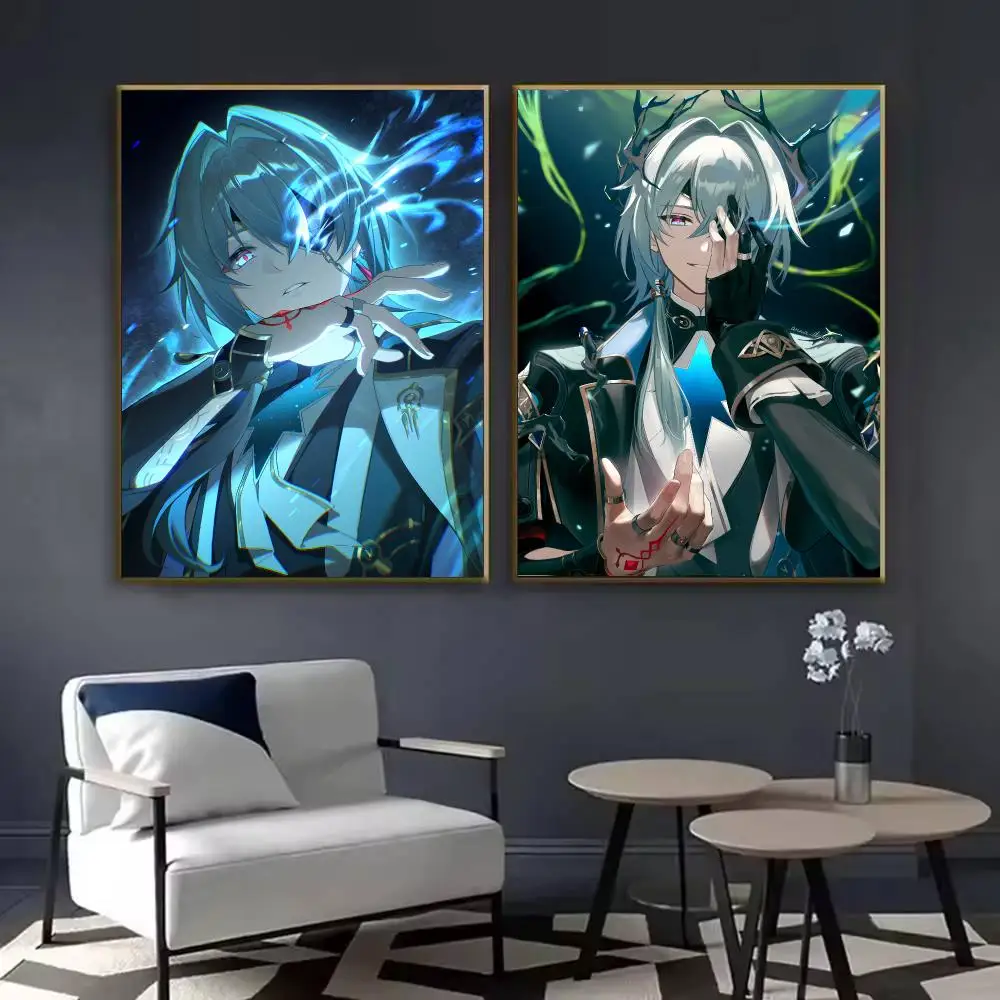 Anaxa Honkai Star Rail Game Poster Waterproof Sticky Wall Art Print For Bedroom Living Room Hallway Bar Home Decor
