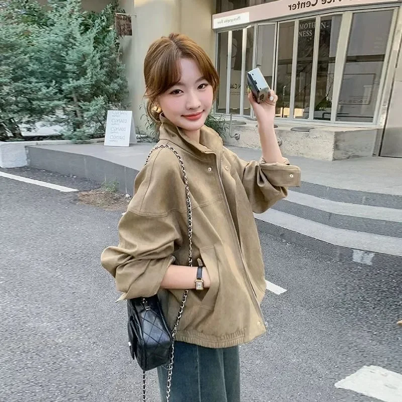 Khaki Casual Lapel Short Jacket for Women in Autumn 2025 Korean Style This Year's Trend is Small Stature and Age Reducing Jacket