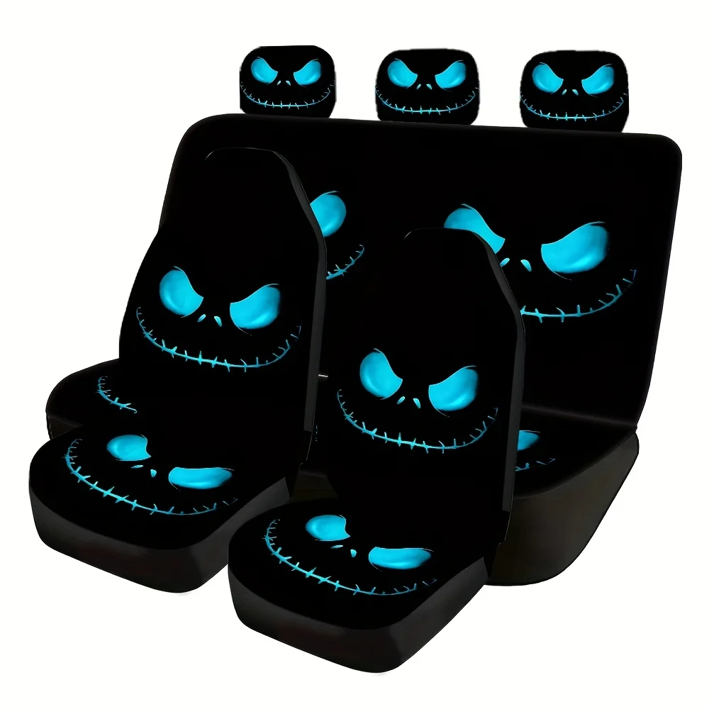 

7Pcs Disney Blue Pumpkin King Jack Eye Print Car Seat Covers Full Protection for 5-Seat Cars, Suitable for All Seasons, Car Accessories