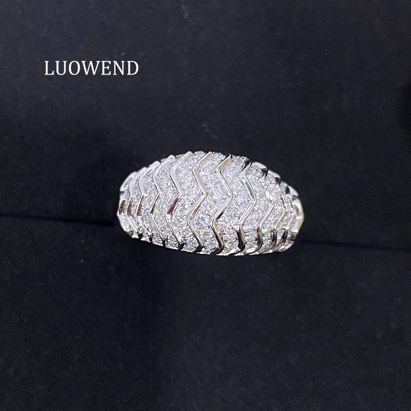 LUOWEND 100% 18K White Gold Rings Luxury Fashion Design Real Natural Diamond Engagement Ring for Women High Wedding Jewelry