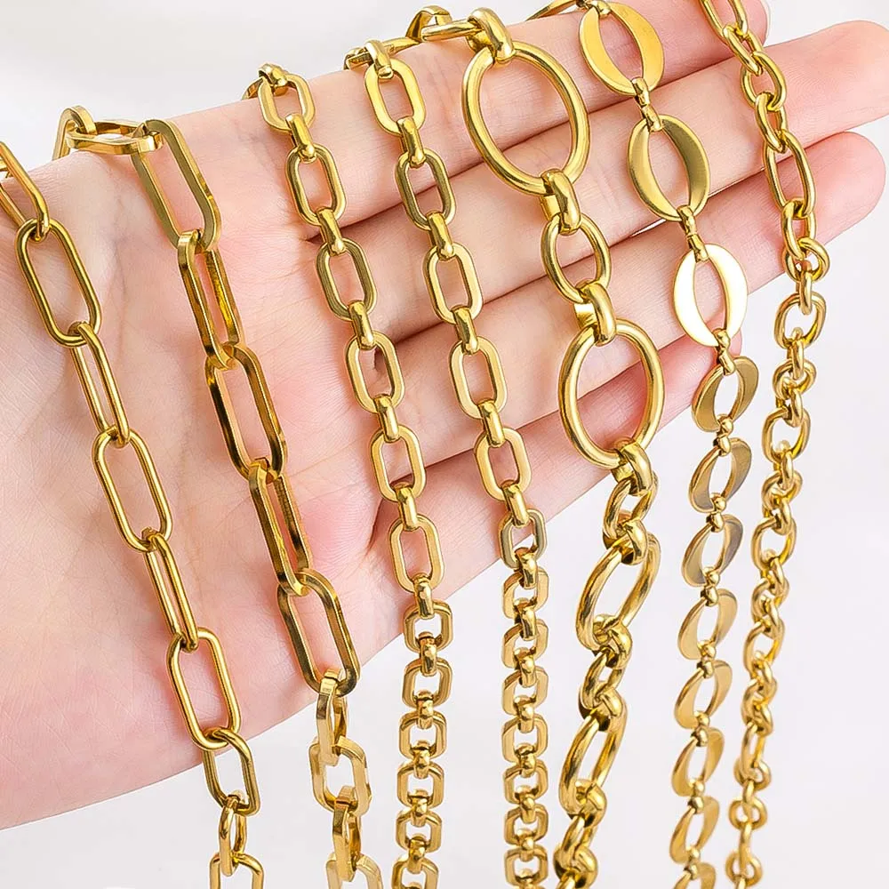 

1M Geometric Square Oval Link Chain Gold Color Stainless Steel Basic Chain for Men’s Party Necklaces DIY Jewelry Making Supplies
