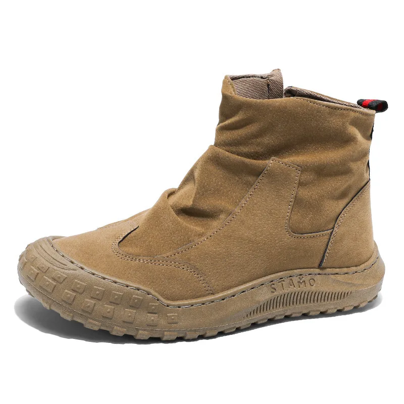 Thickened Fleece Lined Casual Short Boots for Men Winter Outdoor Running Climbing Warm Resistant Shoes round Toe Side Zipper