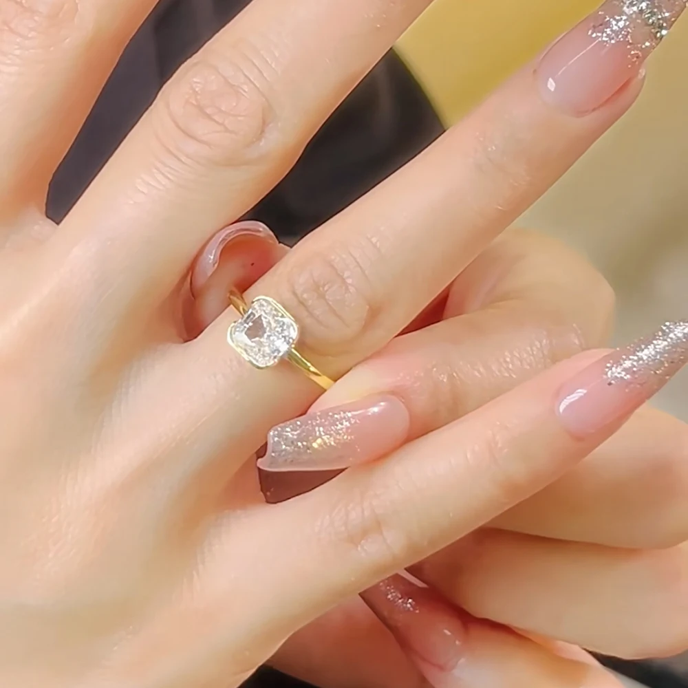 TEMGF 7*7mm Raytheon Cut Zircon Ring 100% 925 Sterling Silver Fine Jewelry for Women Daily Commuting Fashion Versatile Item