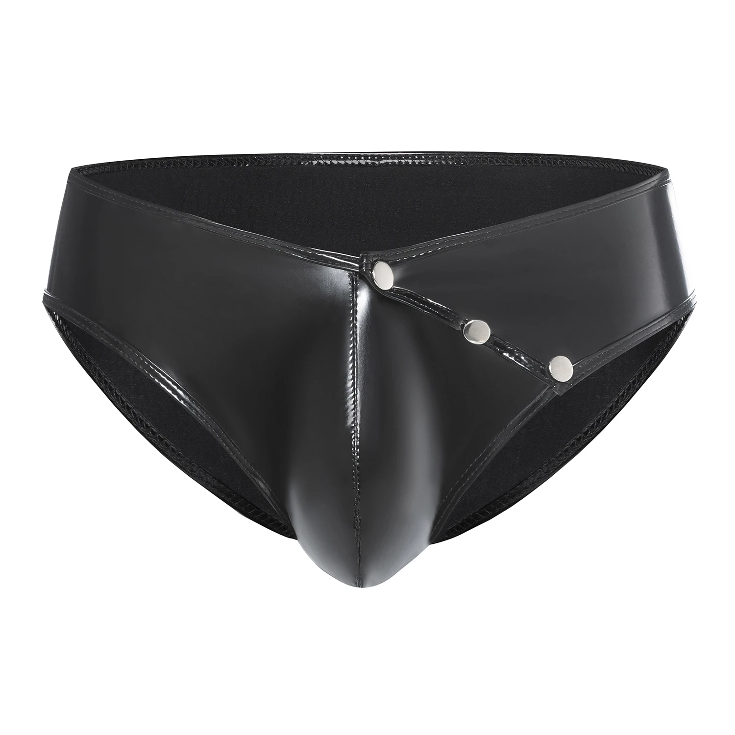 Men Shiny Leather Lingerie Brief Crotchless Low Waist Latex Underpants Detachable Buckle Pouch Sexy Bottom Open Crotch Underwear