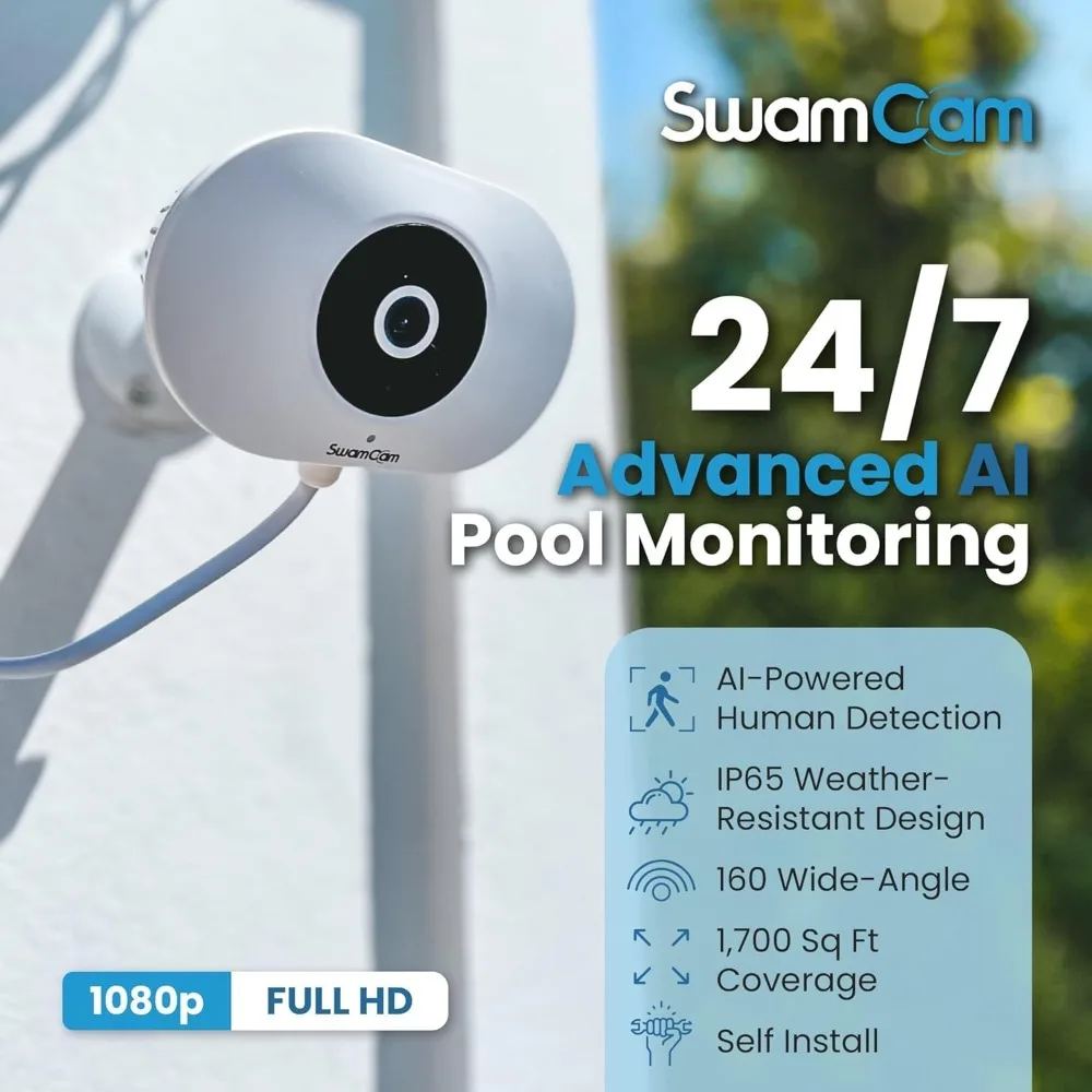 

Wi-Fi Pool Alarm Camera – ASTM F2208 Certified – Smart Pool Safety System for Inground & Above Ground Pools