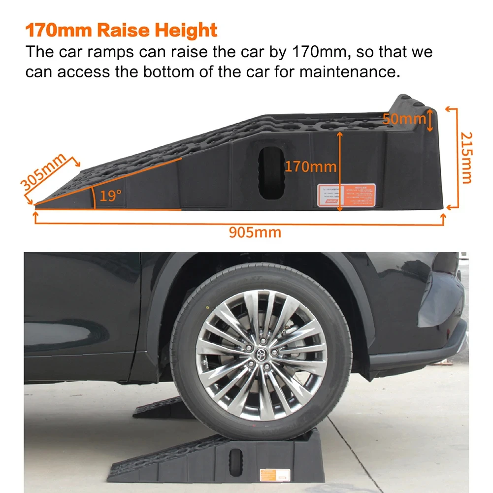 DAP 2 Pcs Wheel anti-skid ramp Automotive chassis inspection Tire ramp Car maintenance Car washing Plastic ramp 90.5x30x21.5cm