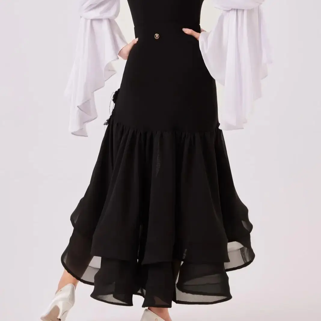 Nieuwe Ballroom Dansvoorstelling Moderne Dans Mesh Rok Voor Vrouwen Volwassen Nationale Standaard Dans Kostuum Wals Rok Dragen DN22263