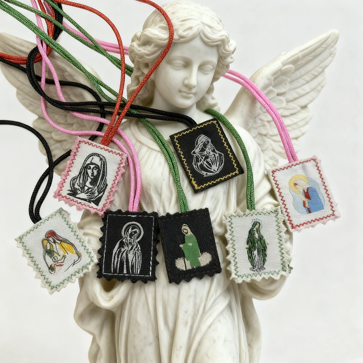 Juego de 12 piezas de escápula católica, collar de oración para el Virgen y el Padre, colgante de vestimenta vintage y talismán protector