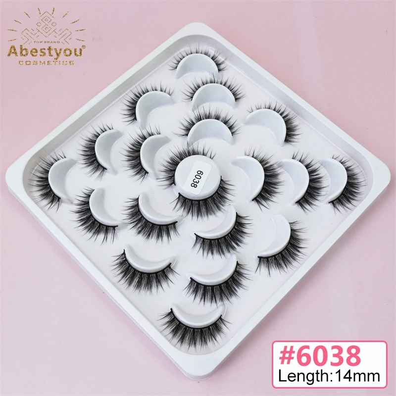 Abestyou-Extensão dos Cílios Postiços, 3D Curto Wispy, Banda Fina, Suave, Estilo Natural, Faux Cils, Novo, 10 Pares