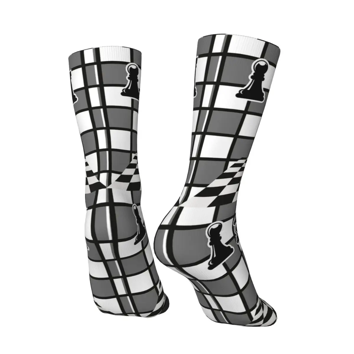 All Seasons Chess Piece And Checkerboard Socks Harajuku Crew Socks Sweat Absorbing Stockings for Men Women Valentine's Day Gifts