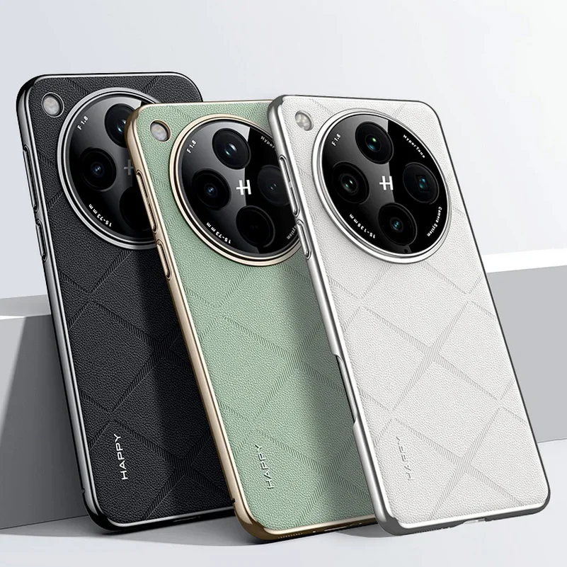 Premium Grid Texture Plain Leather Case For OPPO Find X8 Pro X7 Ultra Business Metal Independent Button Camera Protection Cover