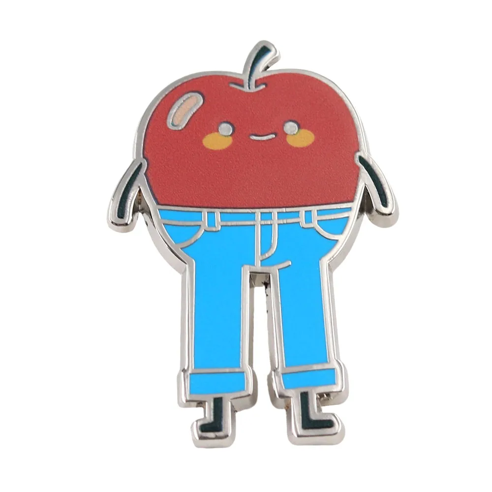 Wearing Jeans Apple Enamel Pin Cartoon Fun Personified Apple Figurine Brooch Healing Style Leisure Decoration Metal Badge Gift