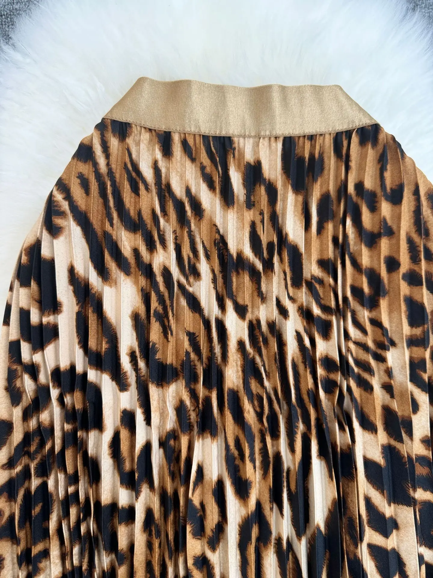 Spring Summer Leopard Print Pleated Long Skirt For Women 2026 Vintage Casual Office Lady Skirts