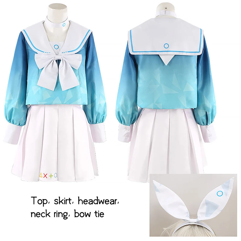 New Costume Arona Cosplay Game Blue Archive Sweet Jk Blue Gradient Skirt Uniform Women Customized