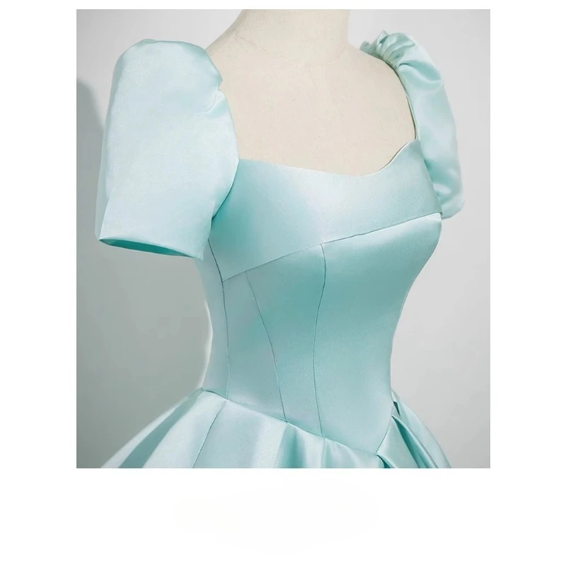 New Women's Satin Slimming Evening Dress Fashionable and Elegant Backless Strap Short Sleeved Banquet Performance Hosting Dress