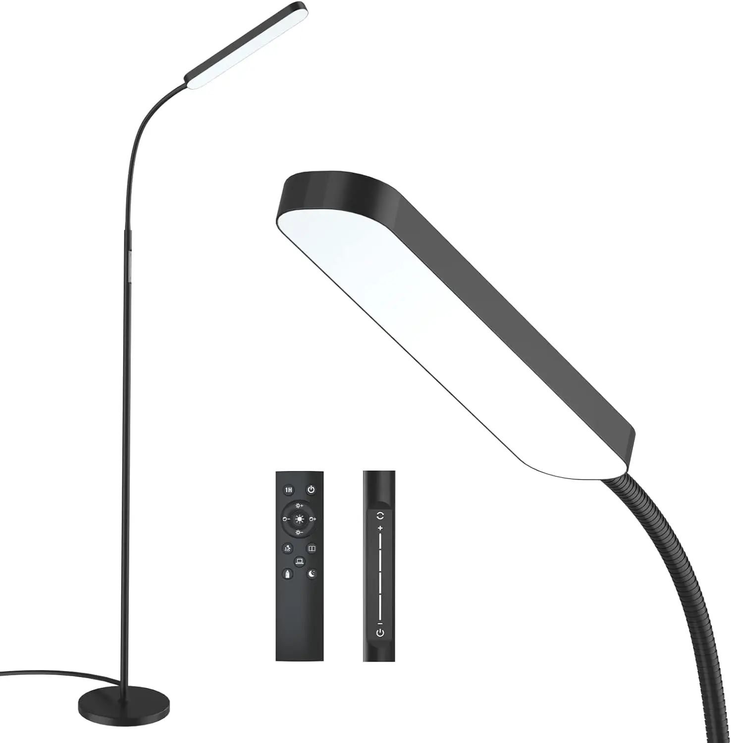 Floor Lamp, 15W/1000Lm Bright Led Floor Lamp With Stepless Adjustable 3000K-6000K Colors And Dimmer, Remote And Touch Control,