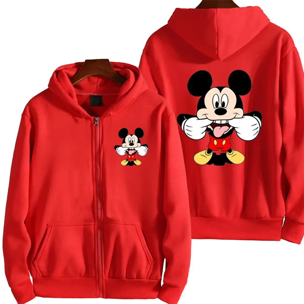 2024 Fall Clothing Women Disney Role Play Mickey Mouse Cartoon Zipper Hoodie Women Winter Coat Fleece Jacket Korean Clothing