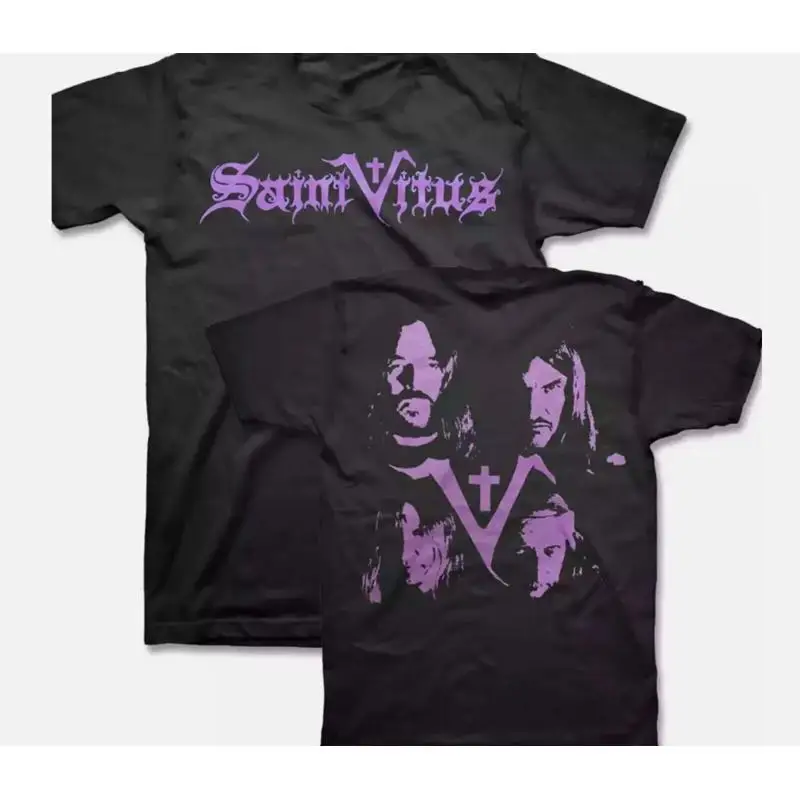 Camiseta negra de manga corta con banda de 2 lados Saint Vitus, todas las tallas S a 5XL