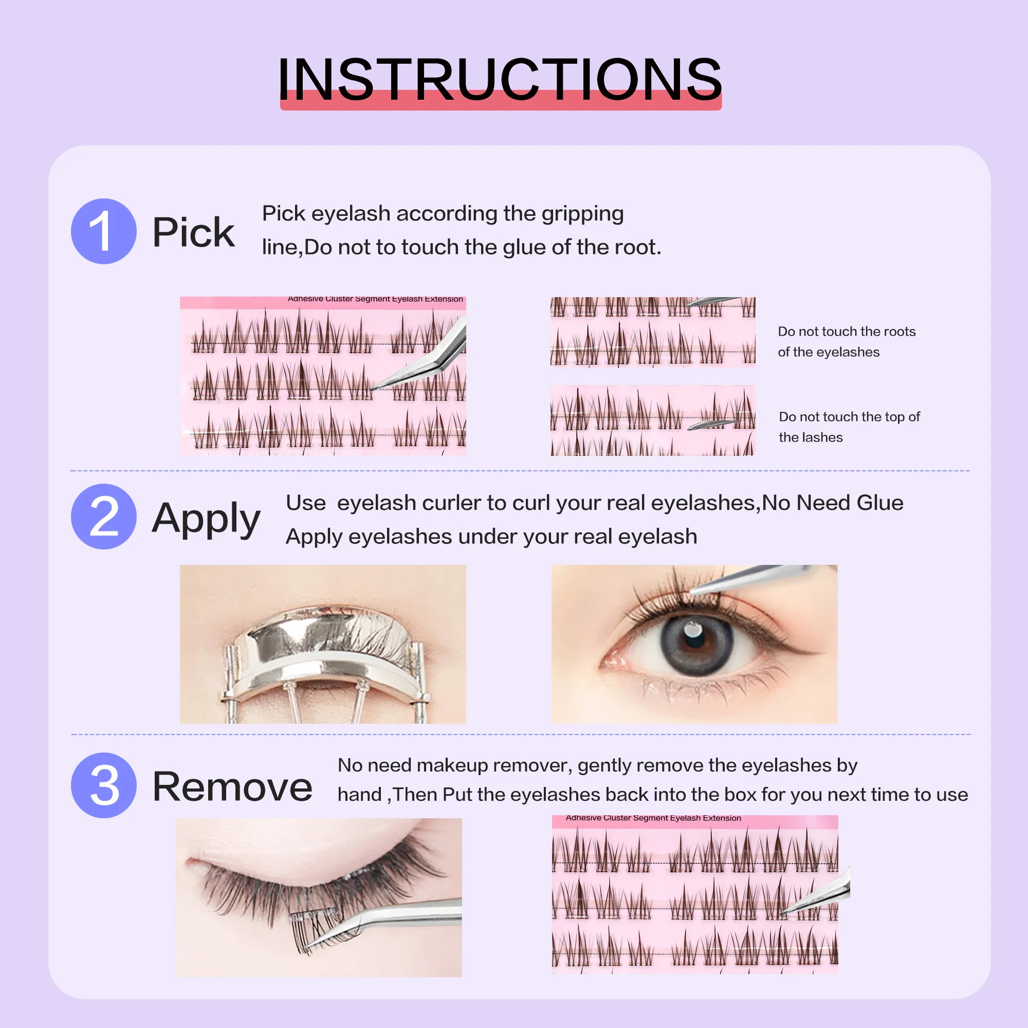 [No Glue Need]FindLove Brown Crown False Eyelashes Segmented Self Adhesive Eyelashes Soft Light Glue-free Eyelash Extension Set