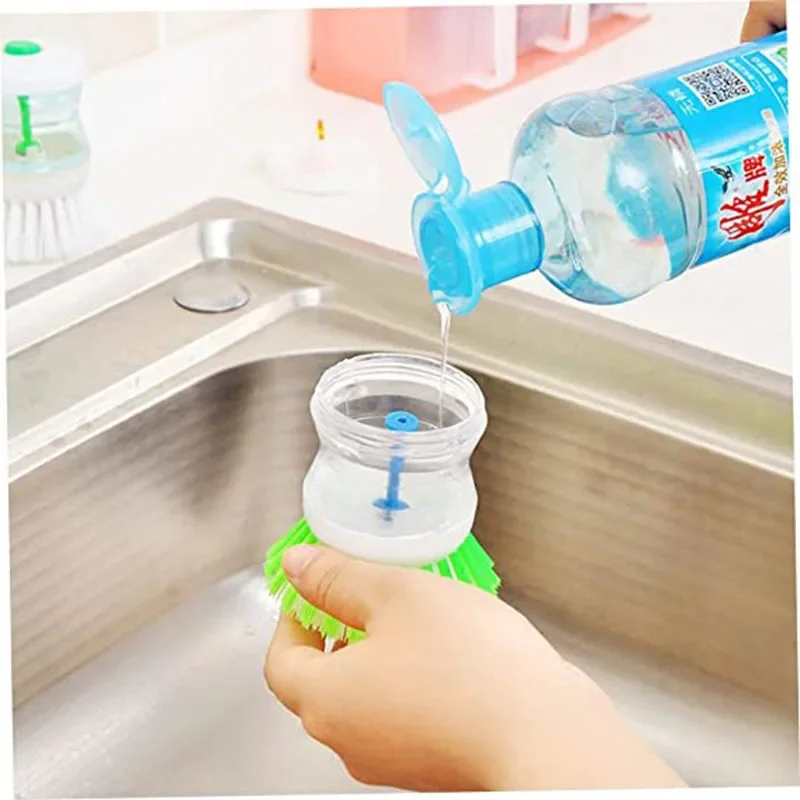 Random Color Kitchen Wash Pot Dish Brush Washing Utensils with Washing Up Liquid Soap Dispenser Household Cleaning Accessories