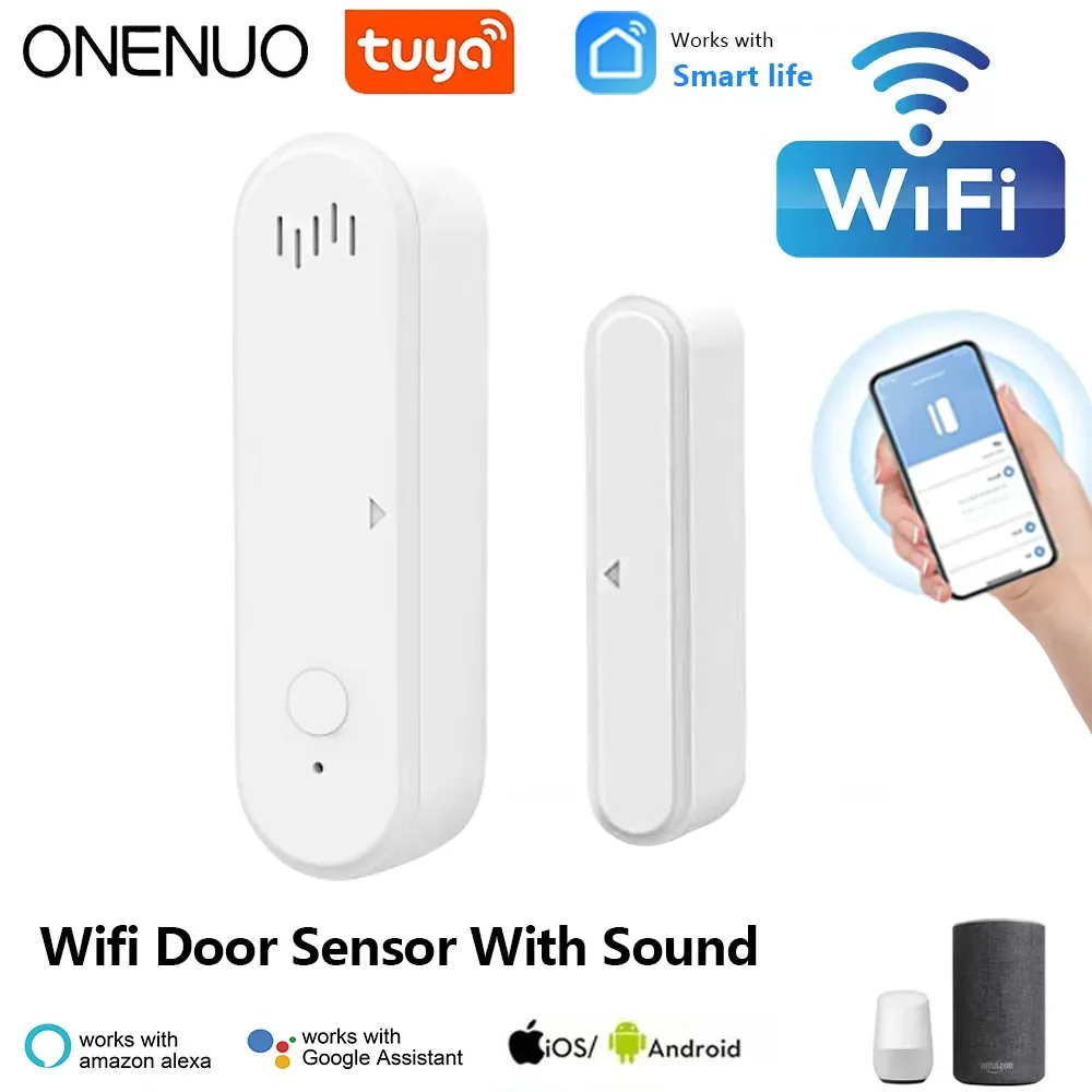 ONENUO Tuya Smart WiFi Door Sensor 80dB Sound Window Sensor Smart Life Arm Disarm Door Sensor APP Alert Alarm Door Sensor