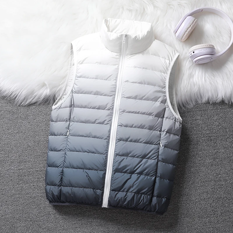 Gradient Down Vest Women 90% Duck Down Ultra Light Winter Vests Stand Collar Sleeveless Jackets Fashion Warm Waistcoat Inside