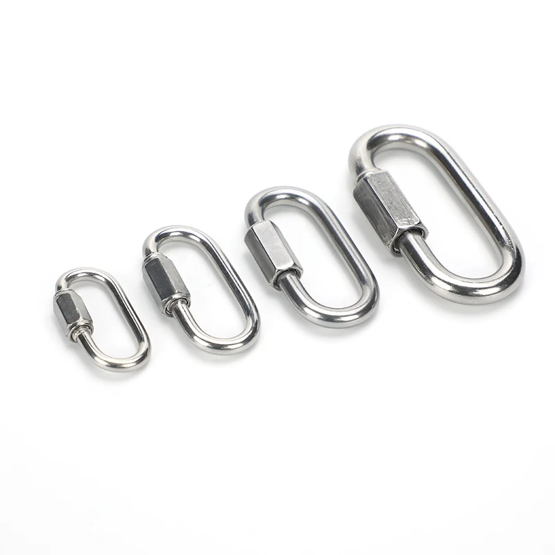 

304 Stainless Steel Oval Locking Carabiner Clip, 5Pcs Quick Links, Rope Connector for Trailer, Swing, Hammocks, Cable, Camping