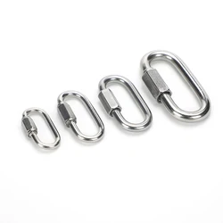 304 Stainless Steel Oval Locking Carabiner Clip, 5Pcs Quick Links, Rope Connector for Trailer, Swing, Hammocks, Cable, Camping