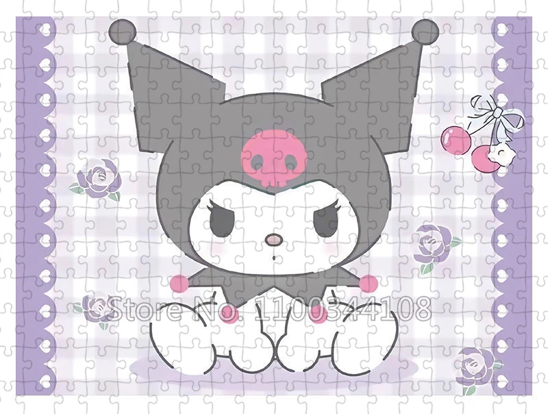 Kuromi Jigsaw Puzzle 300/500/1000 Pieces Sanrio Cartoon Character Wooden Puzzles Adult Decompression Toys Handmade Decorations