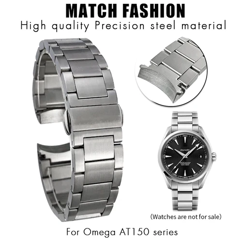 Correa de reloj de Metal con extremo curvado para reloj Omega, correa Seamaster AT150 Aqua Terra 150M 20mm 19mm 21mm, pulseras de acero inoxidable sólido