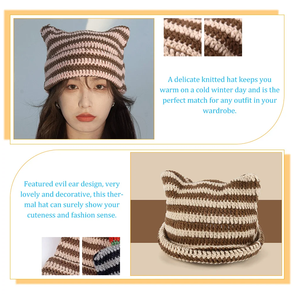

Cat Ear Hat Practical Beanie Warm Fashion Knit Hats for Women Acrylic Furry Coffee Color
