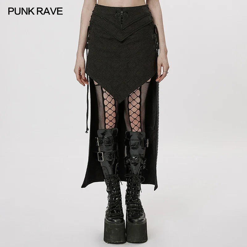 PUNK RAVE Women's Gothic Style A-shaped Design Jacquard Skirt Dark Asymmetrical Personality Sexy Long Skirts Spring/summer