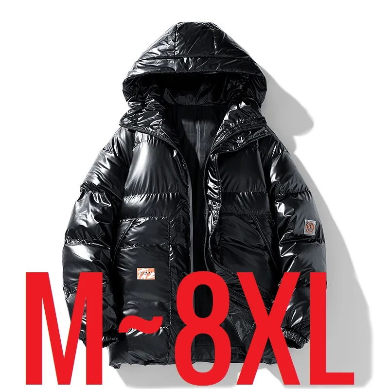 2024 New in Men Winter Jacket Shiny Hooded Zip-up Cotton Down Padded Parka Male Waterproof Windbreaker Plus Big Size Autumn Coat