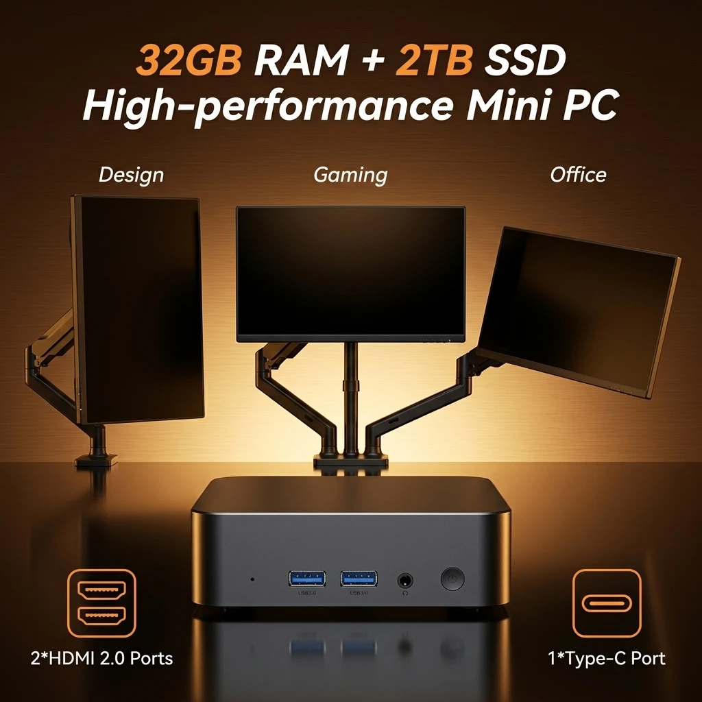 2026 4K Mini PC Intel Twin Lake N150 CPU Windows 11 Pro Mini PC 32GB RAM 512GB 1TB 2TB SSD WiFi5 BT5.0 Portable Desktop Computer