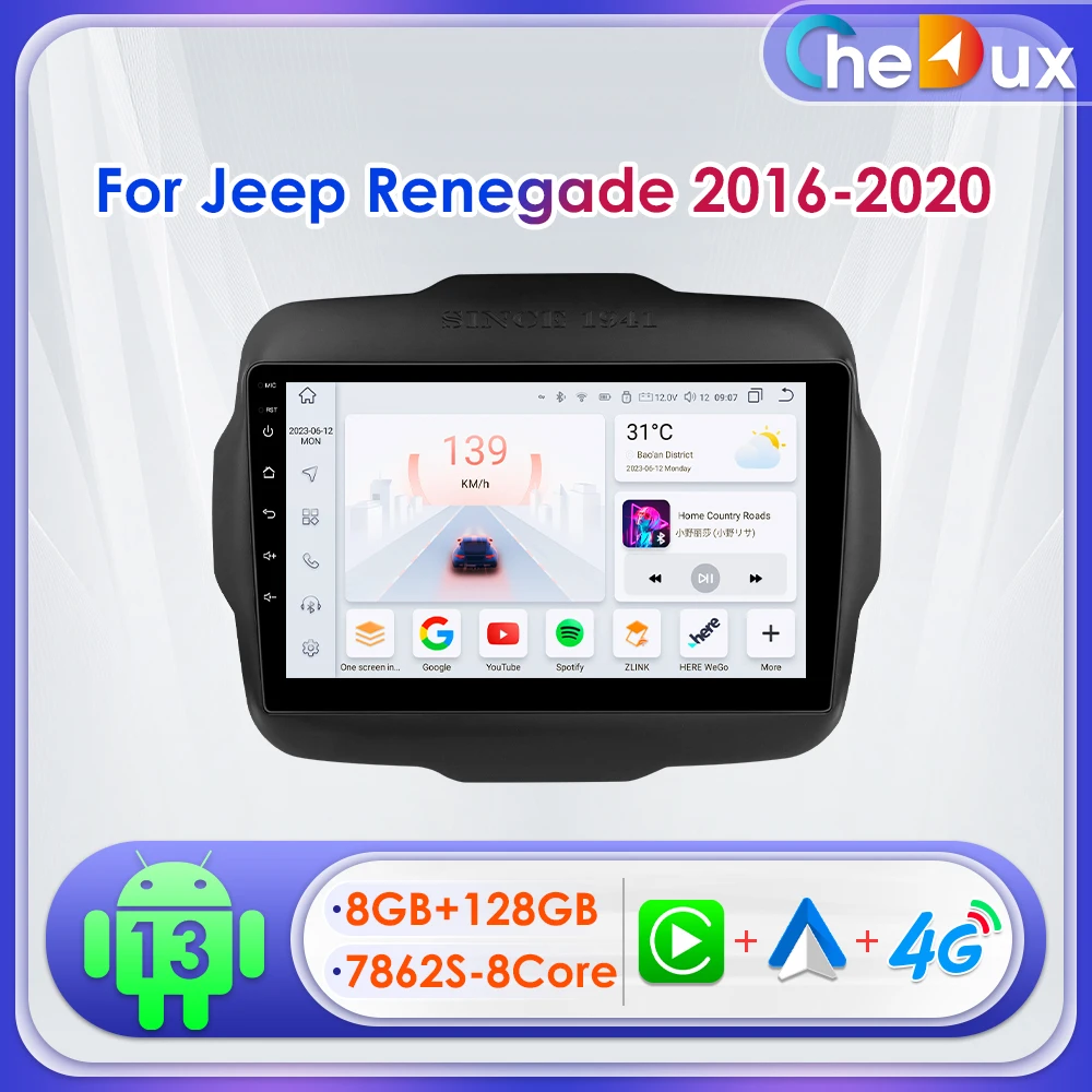 Chedux 2din 9 polegadas android auto rádio do carro para jeep renegade 2016 - 2020 multimídia umi7862 navi gps dsp rds carplay tela qled